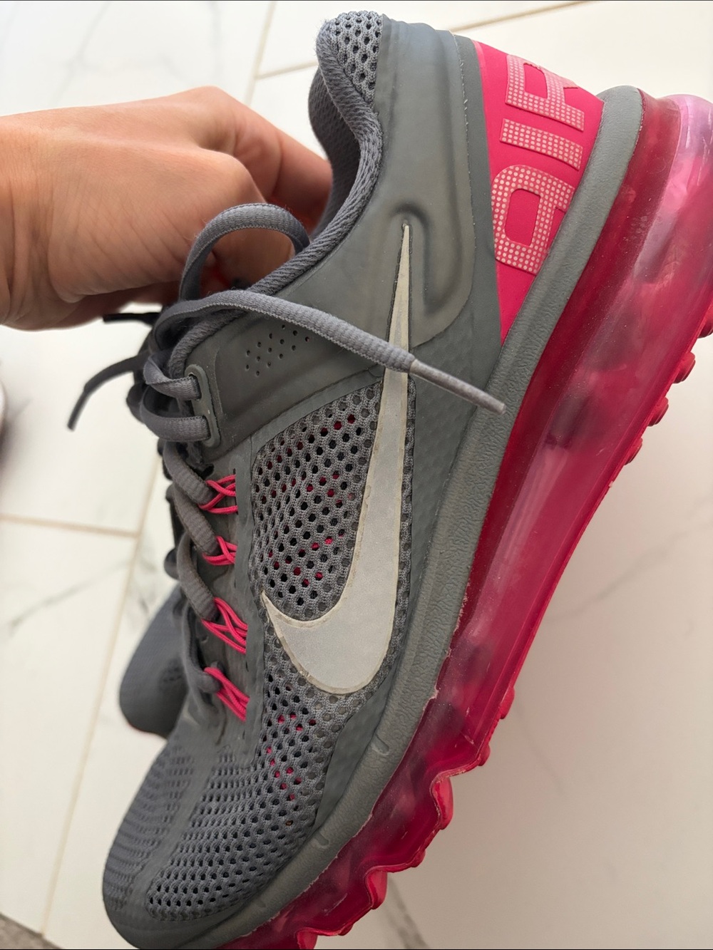 Nike Gray Mesh Running Sneakers with Pink Air Sole - Picture 3 of 3